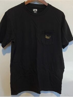 Uniqlo Black Short Sleeve Pocket Tee with Yellow Banana Embroidery